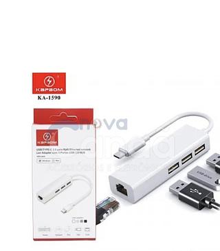 ADAPTADOR/HUB USB TY- USB 2.0 -RJ45 3 PORTAS KAPBOM SEM EMBALAGEM