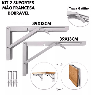 KIT 2 SUPORTES MÃO FRANCESA DOBRAVEL (GRANDE) 39X13CM