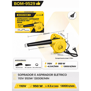 Soprador E Aspirador Bomvink 950w Elétrico Amarelo 110v