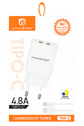 Carregador Turbo 2USB 4.8A Tipo-C