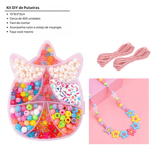 Kit DIY Pulseiras de Miçangas 9 Quadrados + Fio de Nylon