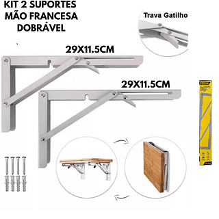 KIT 2 SUPORTES MÃO FRANCESA DOBRAVEL (PEQUENO) 29X11.5CM