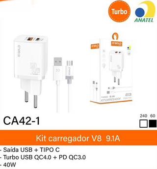 Carregador turbo QC4.0 9.1A 40W V8
