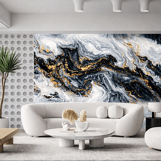 Placa Adesiva Marmorizada Branco Preto e Dourado 120x300cm