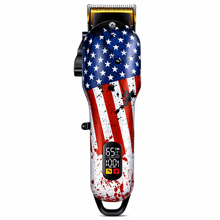 Máquina de Cortar Cabelo Profissional Sem Fio com Display Digital – Estampa Exclusiva USA Vintage
