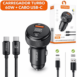 Kit Carregador Veicular Turbo TIPO C 60w Para 15 2 Usb+