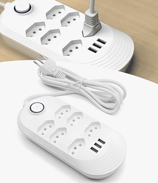 Régua de Extensão Elétrica 6 Tomadas e 3 Entradas USB