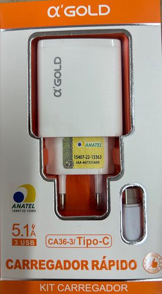 Carregador A’gold 5.1A 3USB tipo-c